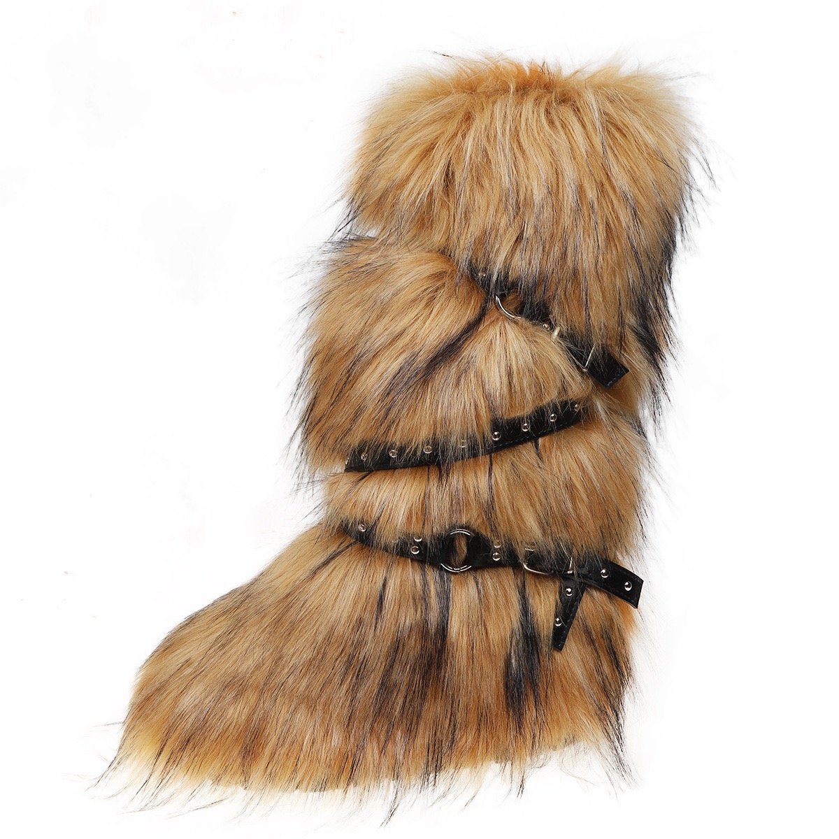 Fur Rivets Strappy Knee High Round Toe Solid Thick Heel White Snow Brown Men Women Winter Boots Arrivals 240909