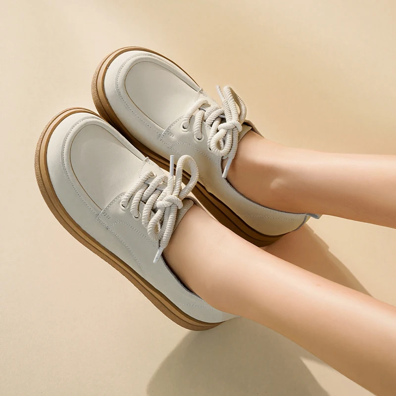 AIYUQI Women's Flats Shoes Genuine Leather Straps Student Shoes Women British Style Large Size Spring Shoes Women