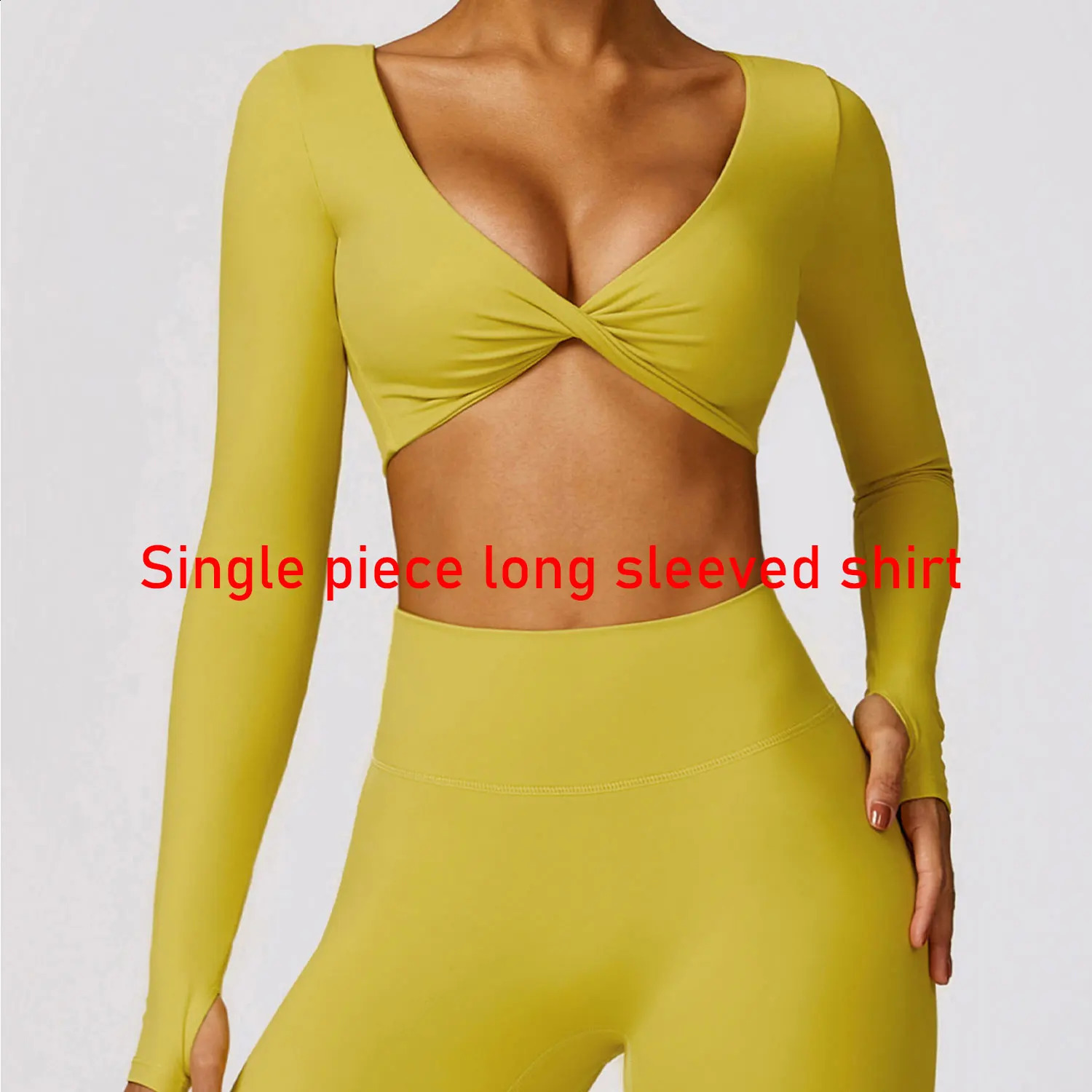 Yoga shirt long sleeved yoga cut top low cut bra integrated shirt fitness shirt fitness top insert pad ultra-thin fit sporty and sexy 241210