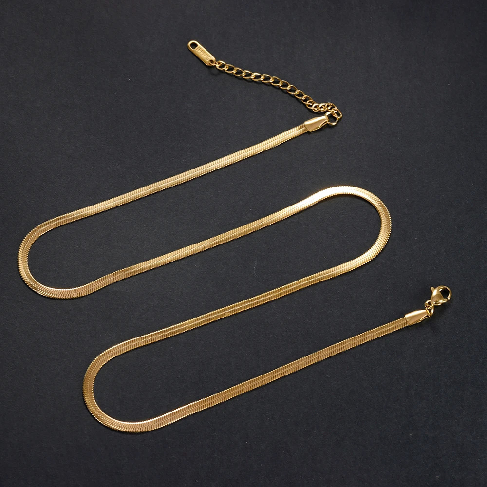 316L Gold Color Stainless Steel Snake Chain Necklace for Women Men Herringbone Choker Neck Chains 2024 Trend Jewelry Gift 241211