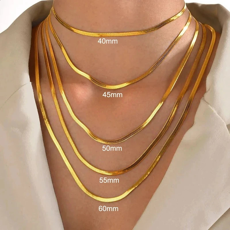 316L Gold Color Stainless Steel Snake Chain Necklace for Women Men Herringbone Choker Neck Chains 2024 Trend Jewelry Gift 241211