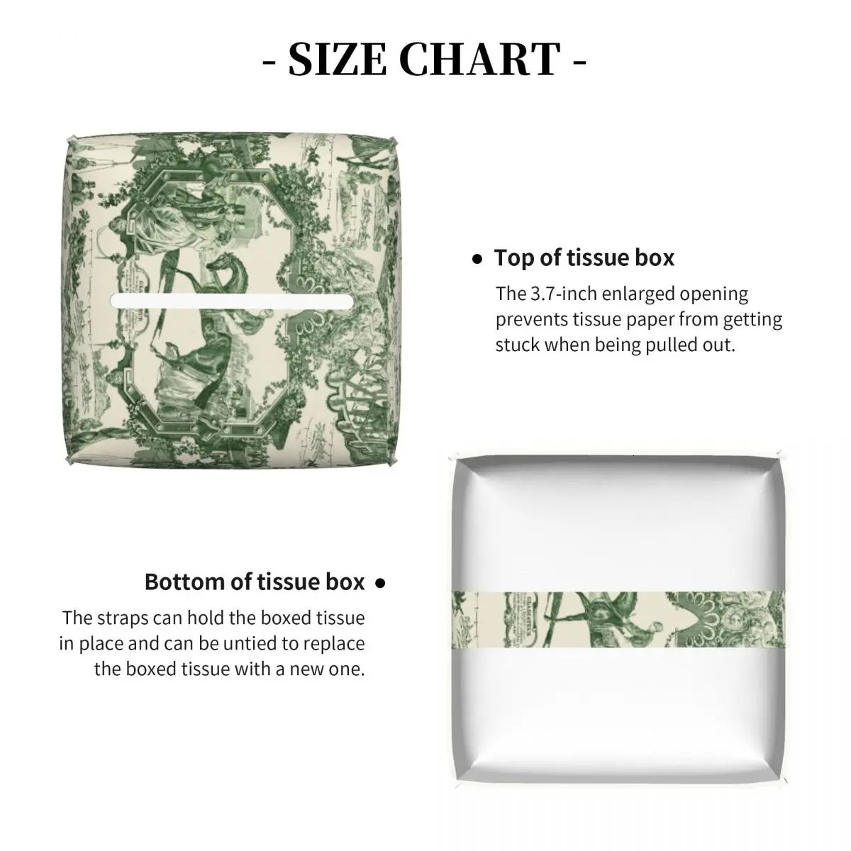 Customized retro French Toile de Jouy tissue box cover PU leather square traditional French art facial tissue holder 241211