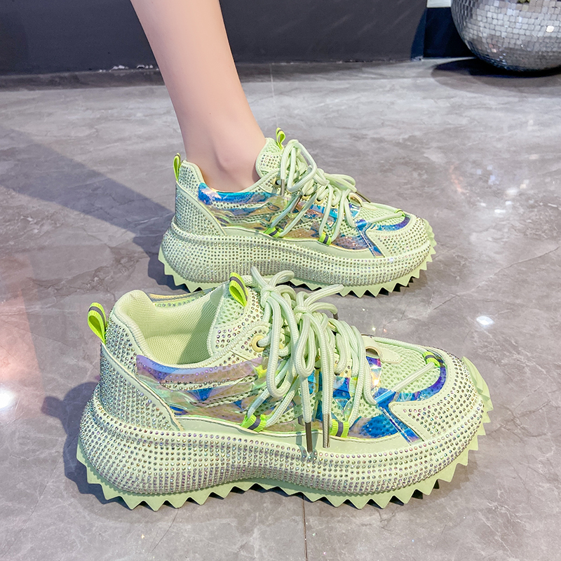 2025 New Women's Cross Lace up Thick Bottom Casual Fashion Running Shoes Luxury Full Diamond Casual Shoes High Quality Designer Sports Shoes Shin
