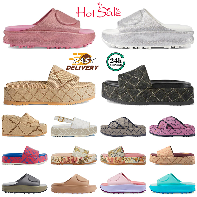 Top Quality Luxury Platform Slides Famous Designer Sandals Women Cloud Cream White Black Pink Beige Canvas Plate-forme Slippers Loafers Sliders Womens Beach Shoes