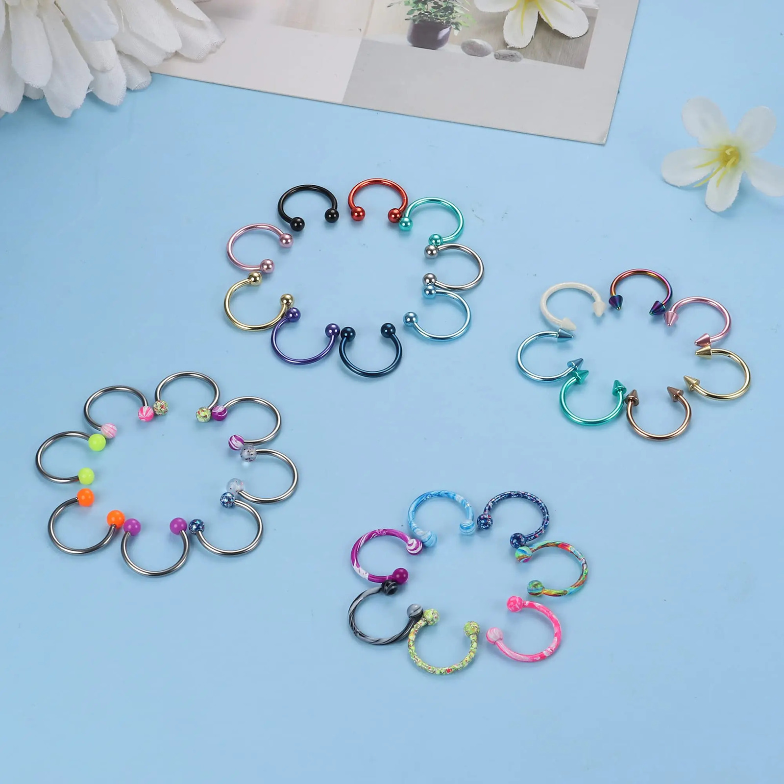 Drperfect 48Pcs 16G Stainless Steel Horseshoe Nose Septum Rings Piercing Jewelry Cartilage Helix Earring Lip Hoop for Women Men 241211