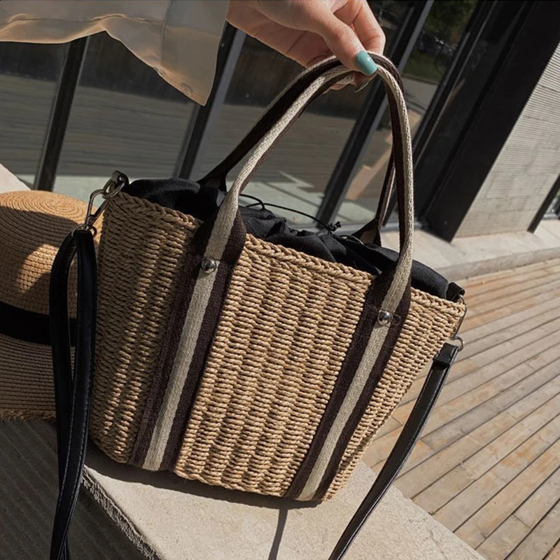 Summer Handmade Womens Bag Grass Beach Bag Rattan Twisted Handbag Bohemian Womens Basket Cross Shoulder Bag 241205