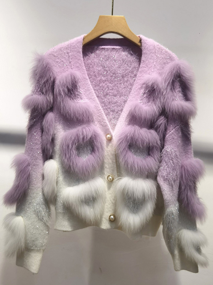 Jacket women sweater jackets Fox Fur Knitted Cardigan Women sweater V-Neck Loose cardigan Color Sweater Coat Autumn Spring coat