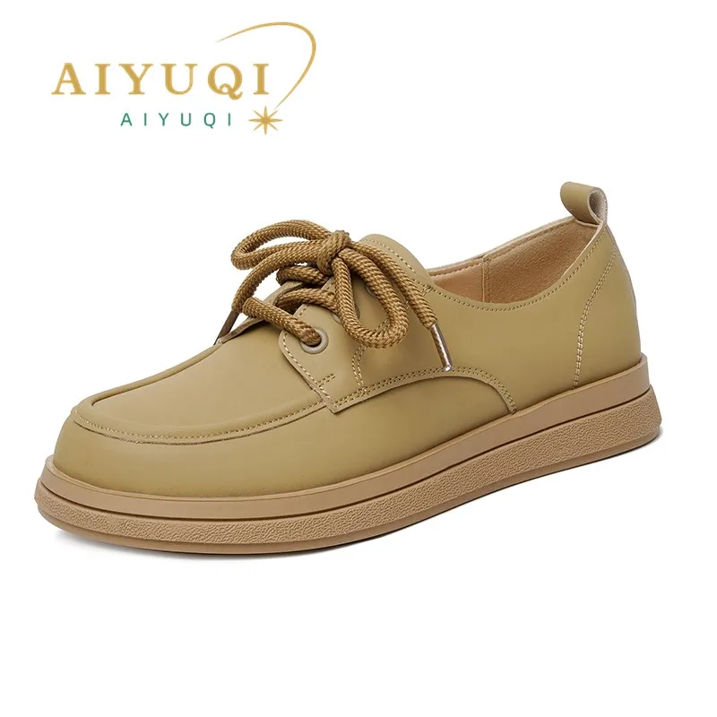 AIYUQI Women's Flats Shoes Genuine Leather Straps Student Shoes Women British Style Large Size Spring Shoes Women