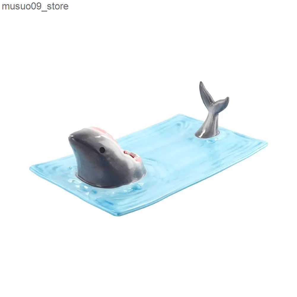 Decorative Plates Unique Shark Shape Plate Funny Decorative Ceramic Sushi Plates For DessertCheese Snacksfruitsvegetable Home Decor Access U6K6 L24091