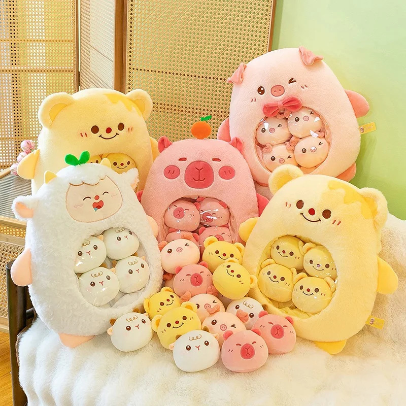 Plush Pudding Bag Candy Bag Mini Puff Ball Banana Avocado Strawberry Axolotls Doll Cat Rabbit Snack Food Plush Pillow 241210