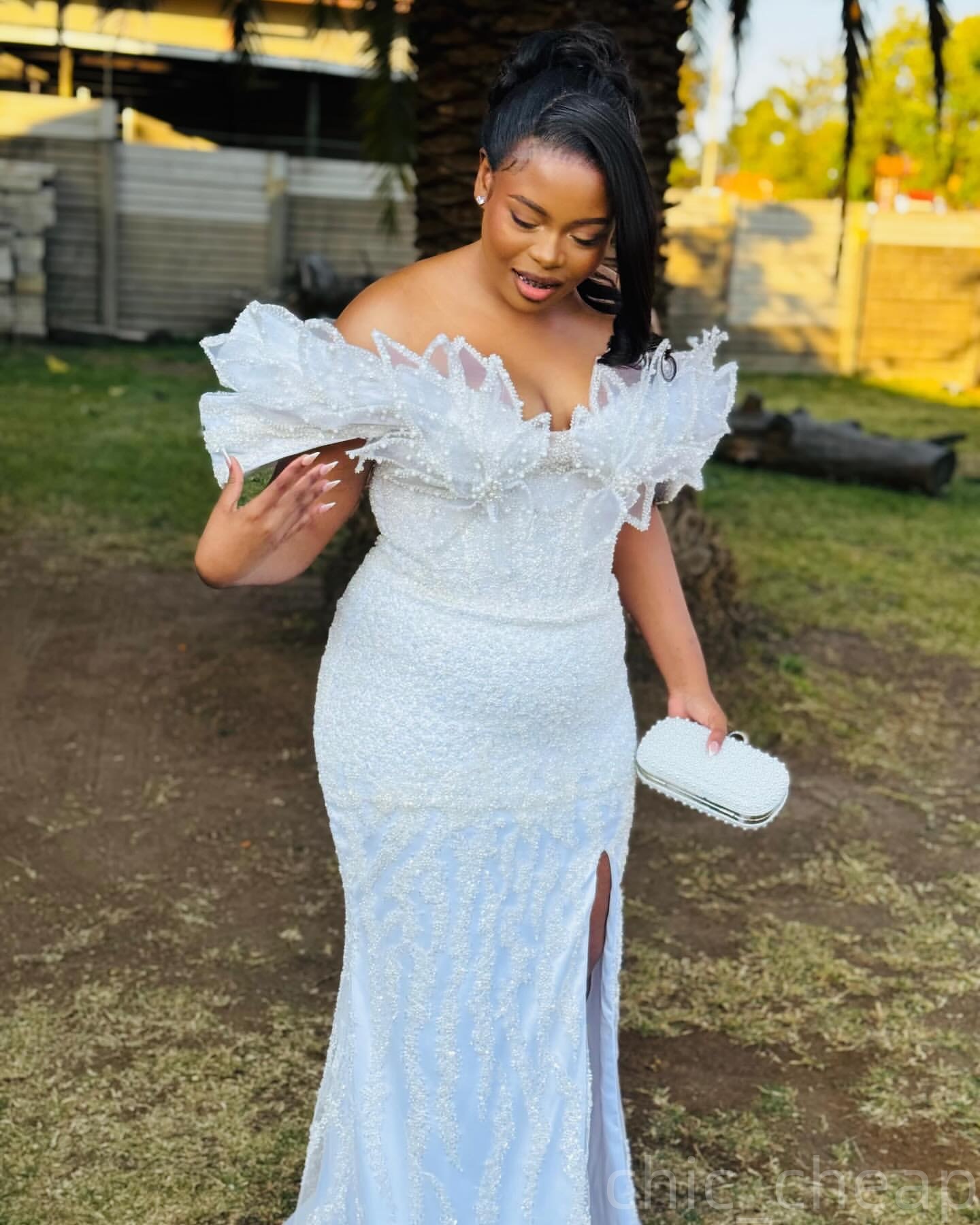 White Mermaid Prom Dresses 2025 Florals Beaded Sequined High Split Evening Formal Party Second Birthday Engagement Gowns Plus Size Dress For Special O