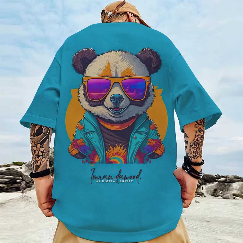 New Trend Mens T-shirt 3D Panda Back Printed Mens Street Hip Hop T-shirt Extra Large Mens T-shirt Half Sleeve TopXJ250409