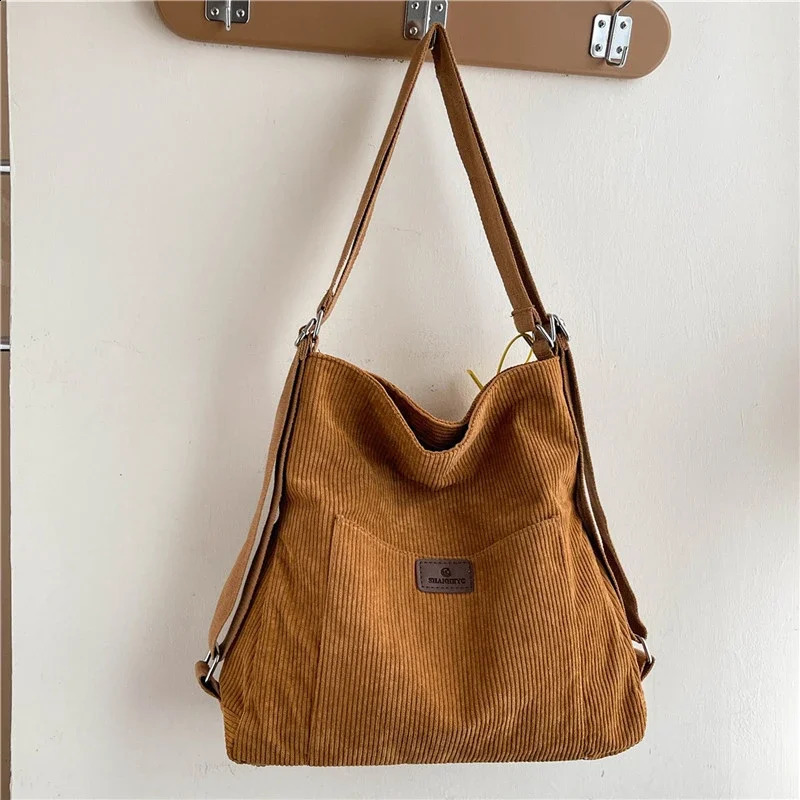 Corduroy Sewing Thread Shoulder Bags Large Capacity Crossbody Bags for Women Zipper Solid Bolso De Hombro 241210