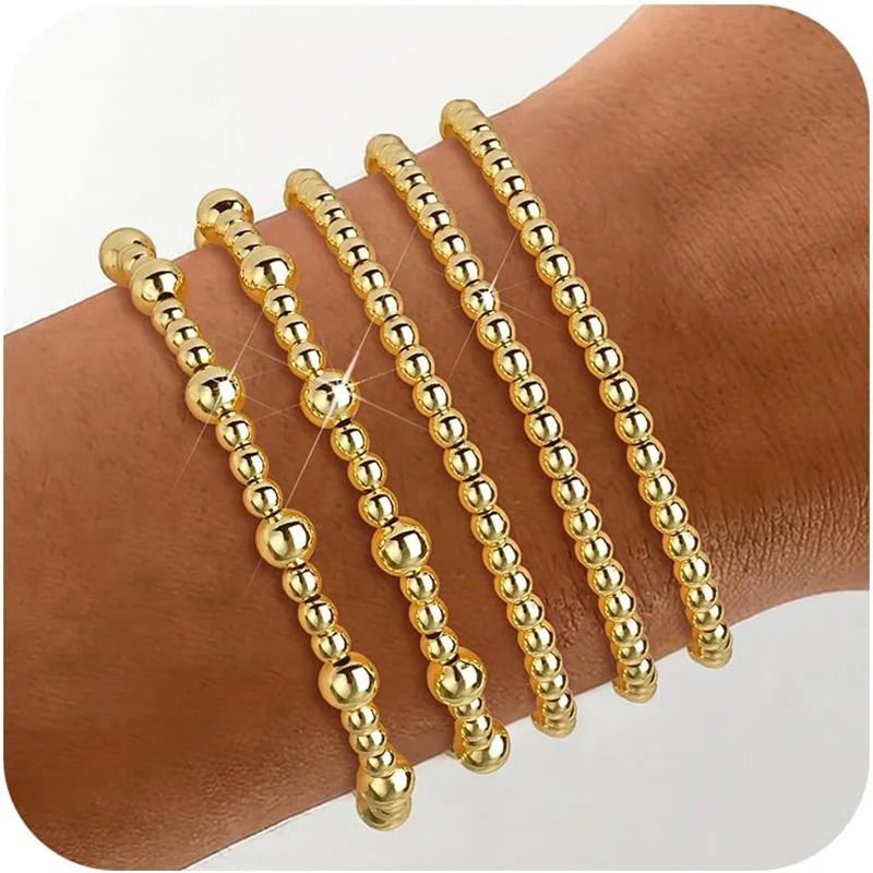 5Pcs/set bead bracelet womens trend stacking 14K gold-plated stackable bead ball bracelet set jewelry gift 241211