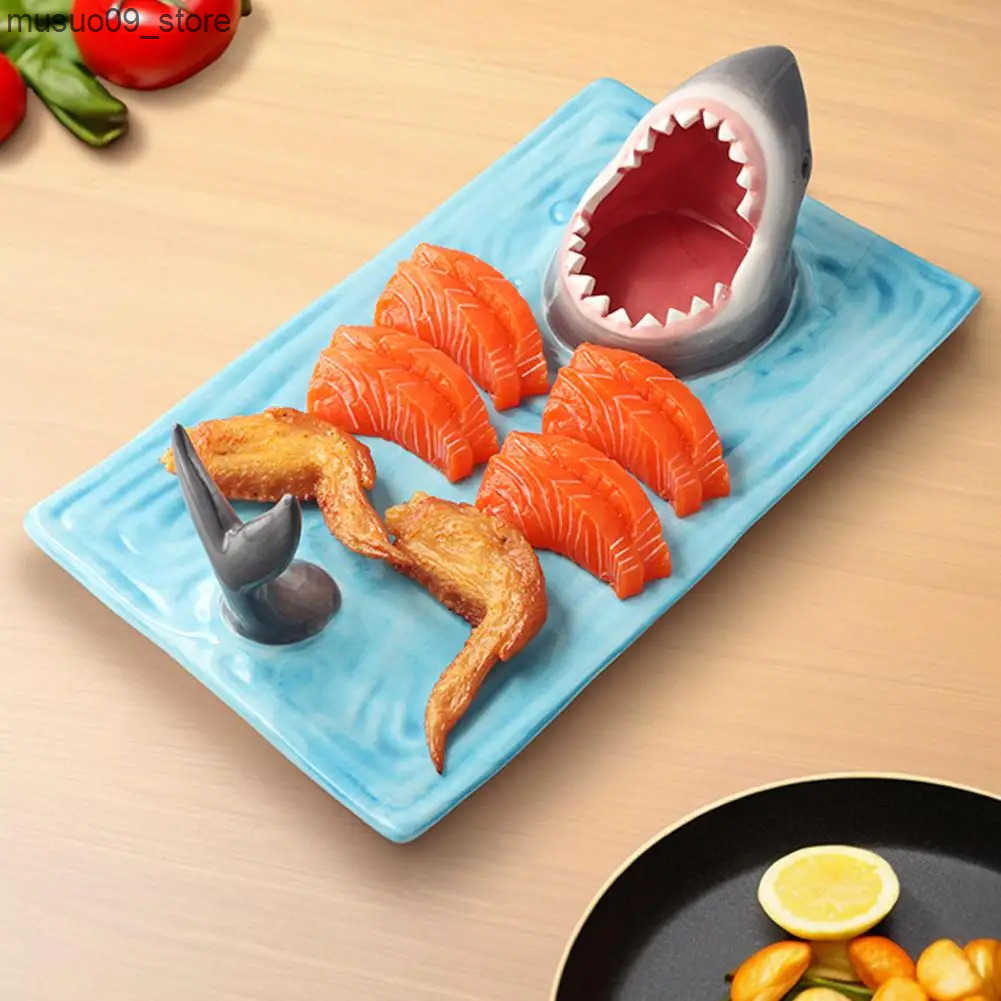 Decorative Plates Unique Shark Shape Plate Funny Decorative Ceramic Sushi Plates For DessertCheese Snacksfruitsvegetable Home Decor Access U6K6 L24091