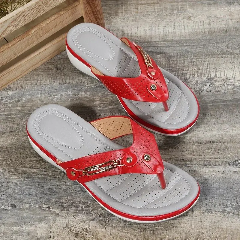 Slippers Fashion Clip Toe Sandals And Women Summer Rhie Metal Decorative Light Leisure Wedge Plus Size Flip-ps.