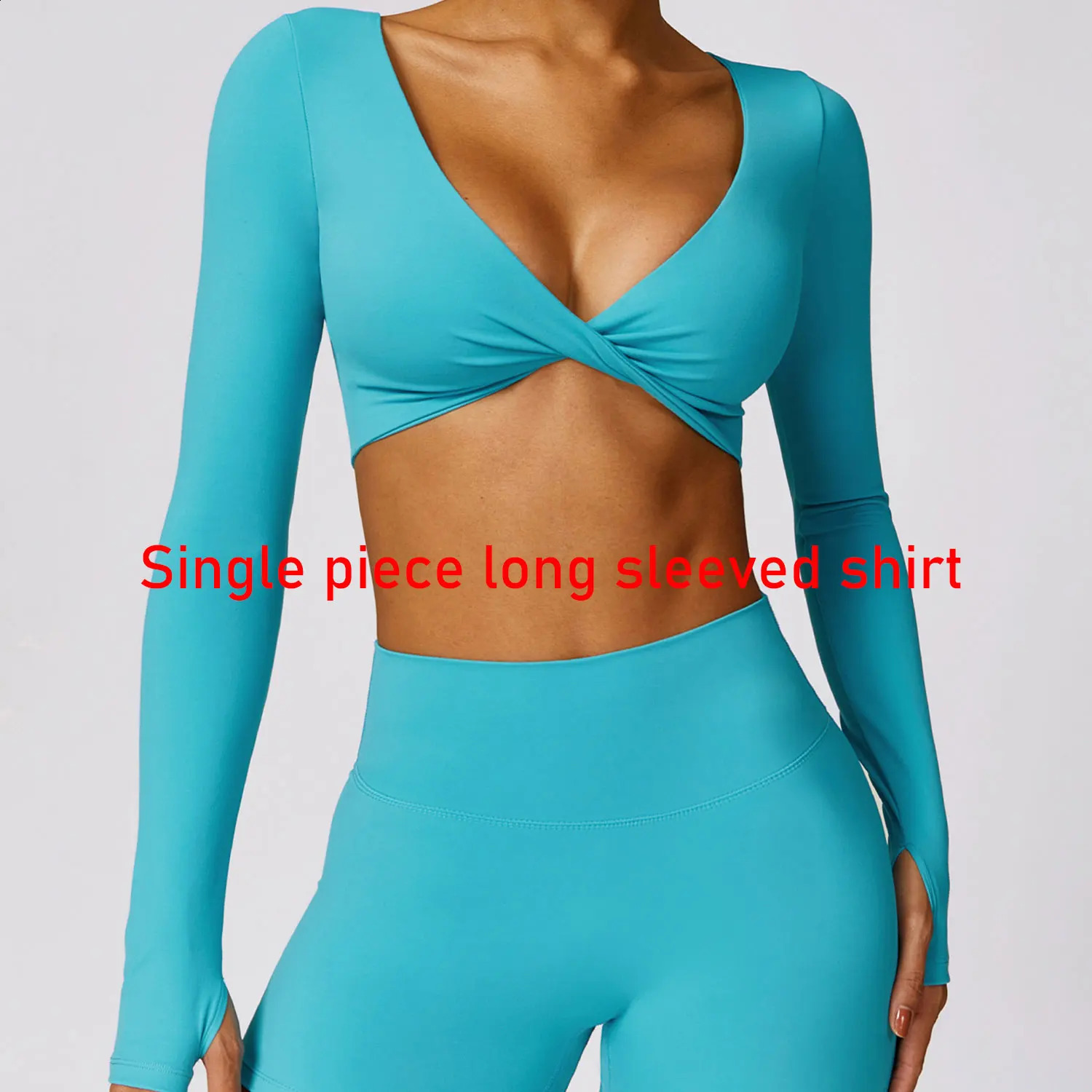 Yoga shirt long sleeved yoga cut top low cut bra integrated shirt fitness shirt fitness top insert pad ultra-thin fit sporty and sexy 241210