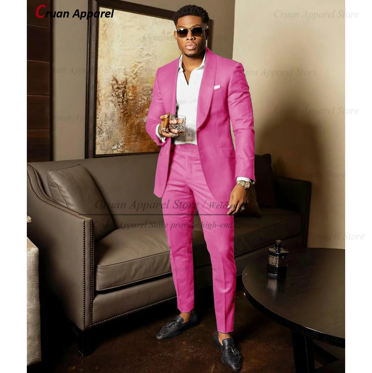 Blue Shawl Lapel Suit Male 2 Pieces Tailored Groom Wedding Suits Tuxedo Man Blazer Pants Trendy Fashion Marriage Costume 241211