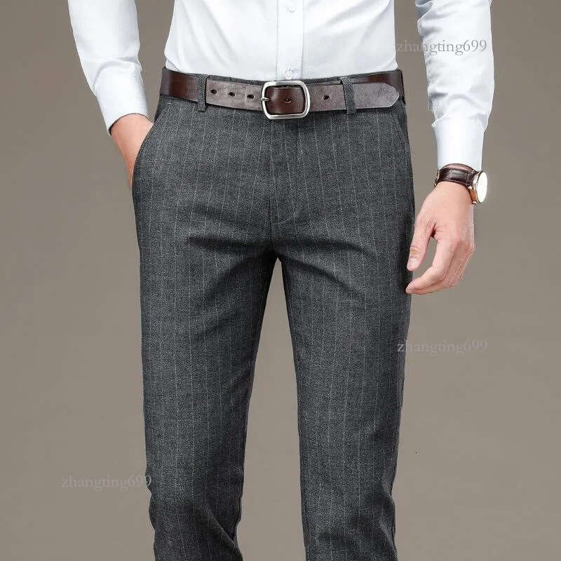 29-40 Formal Dress Pants Men Fashion Cotton Office Straight Trousers Mens Stretch Striped Wedding Pant For Business Male Men's