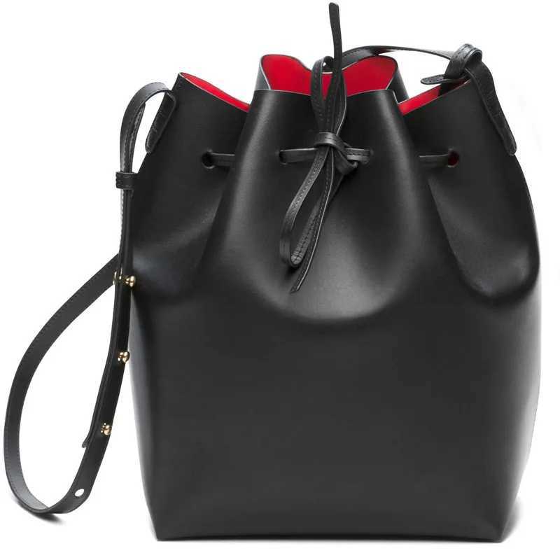 2023 Spring Autumn Classic Bucket Bag Women PU Leather One Shoulder Bag Lady Real Leather Cross Bag with String Bucket BagC241211
