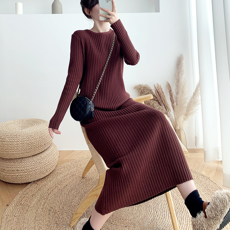 L113 Large size sweater dress for women autumn and winter new thick Korean loose bottom long knee-length knitted dress
