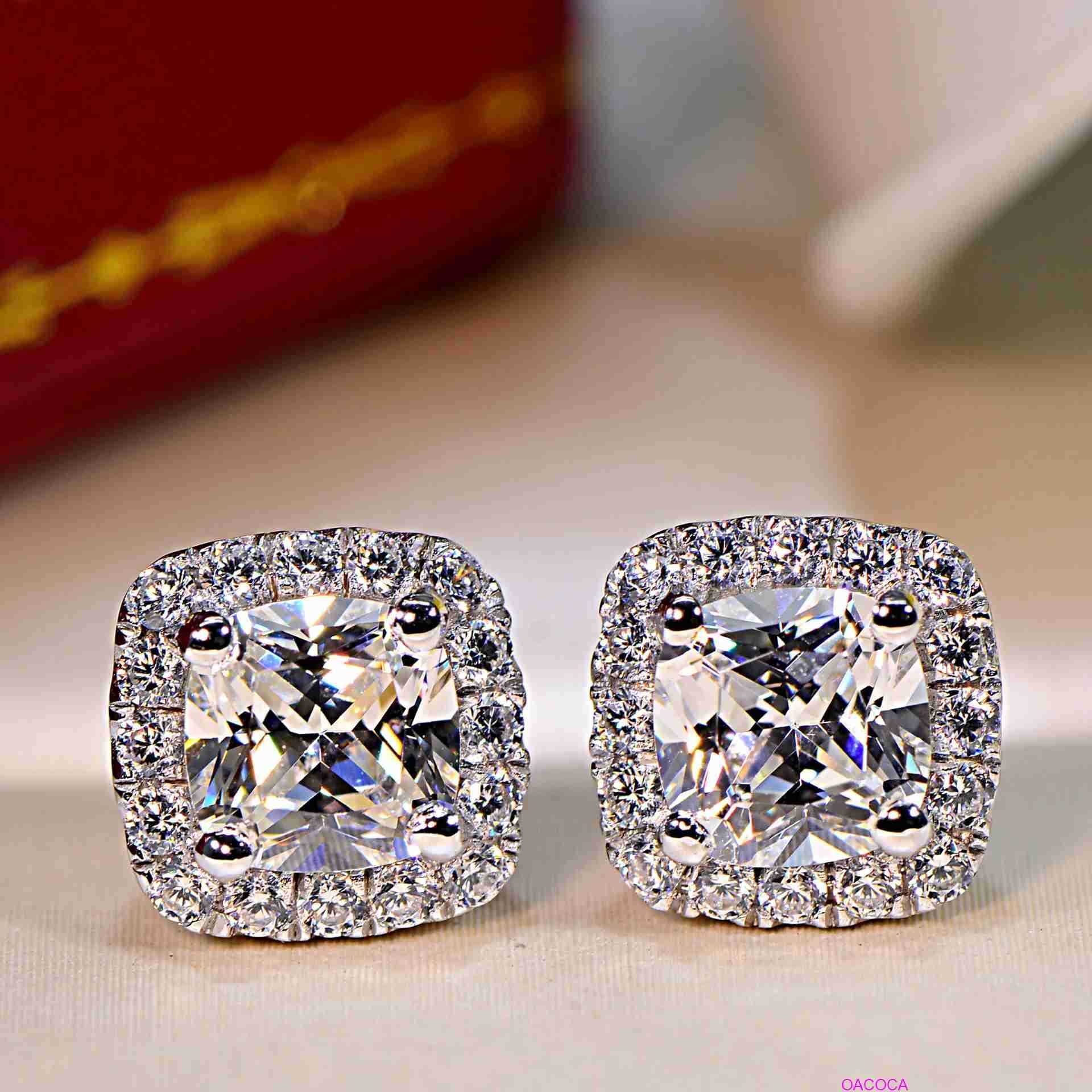 Trendy 2ct Lab Pink Diamond Stud Earring Real 925 sterling silver Jewelry Engagement Wedding Earrings for Women men Party Gift