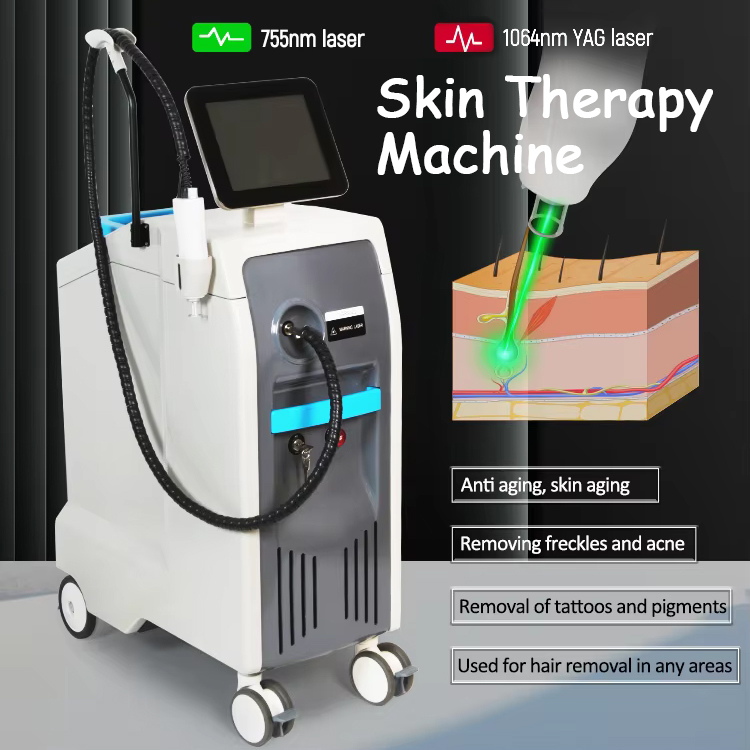2 Wave 755 10694 Nd Yag Laser Skin Tone Brightening Pigment Tattoo Removal Fast Permanent Hair Removal 755nm 1064nm Freckle Acne Treatment High Power 