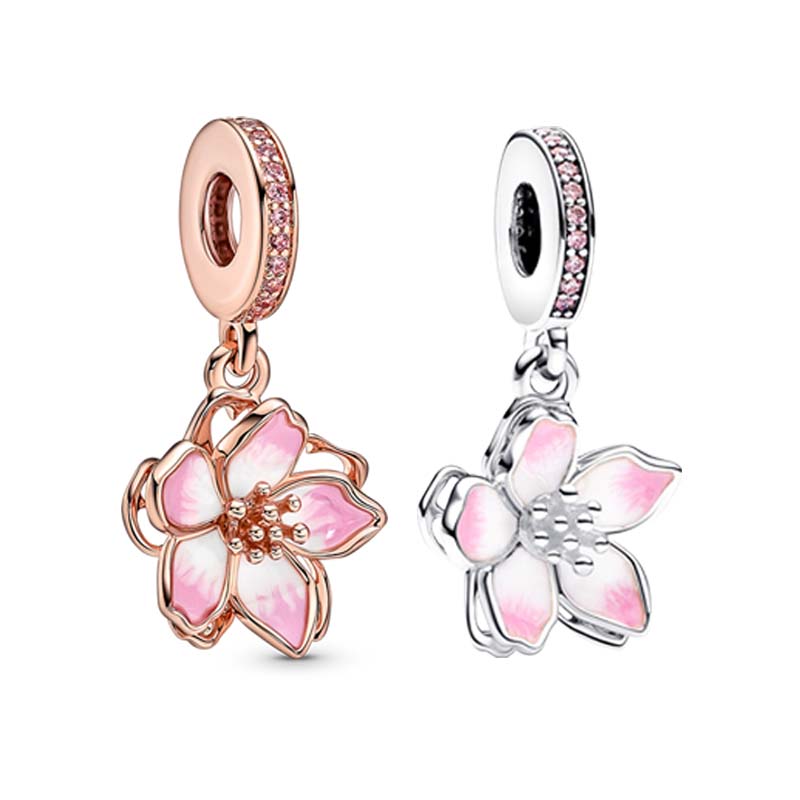 Cherry Blossom Slebing Charm 100% 925 STERLING Silver Luxurious Charm Femmes Bracelet de la chaîne de serpents