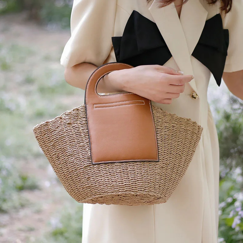 Fashion Womens Basket Shopping Bag Beach Straw Bag Summer Womens Travel Handbag Underwear Shoulder Bag 241205