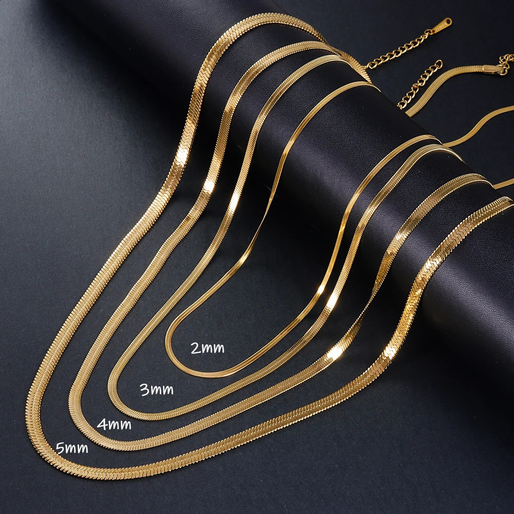 316L Gold Color Stainless Steel Snake Chain Necklace for Women Men Herringbone Choker Neck Chains 2024 Trend Jewelry Gift 241211