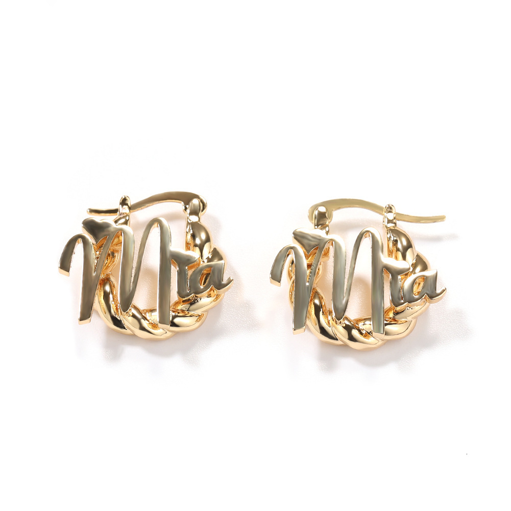 New Fashion Personalized Custom Name Letter Earrings Big Hoop Hip-hop Style Hip Hop Iced Out Ear Ring Diy Initial Stainless Steel Earring For Girls Pe