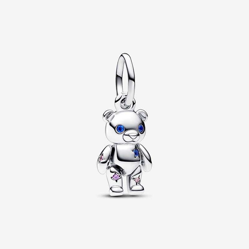 Cute Bear Dangle Charm 100% 925 Sterling Silver Luxurious Charm Women Snake Chain Bracelet Jewelry Making Components Necklace Pendant charms with Retail Box