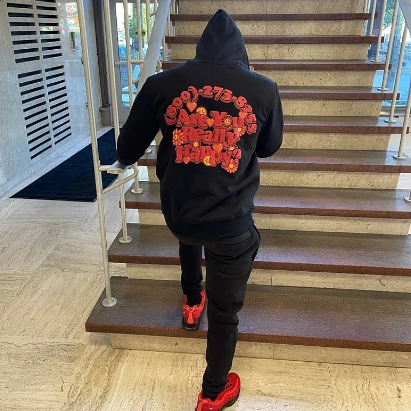 Euphoric Print Graphic Pullover Hoodie Men Y2K Autumn Winter Long Sleeves Vintage Oversize Sweatshirt Streetwear Women Tops 241210