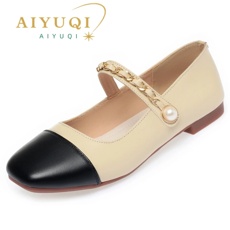AIYUQI Mary Jane Shoes Woman Spring Genuine Leather Loafers Women Non Slip Soft Soled Beanie Shoes Ladies