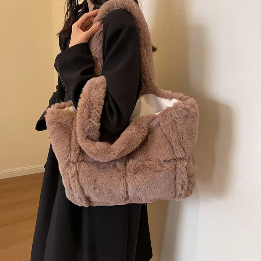 Winter Soft Plush Shoulder Bag Fluffy Faux Fur Bags for Women Warm Handbags and Purses Large Shopper ner Female 241210