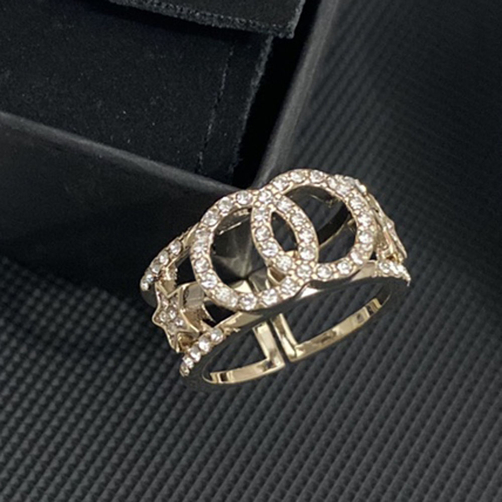 High Quality Crystal Ring Gold Plated Brass Copper Open Band Rings Fashion Rhinestone Round Ring for Womens Wedding Classic Jewelry Gifts Adjustable