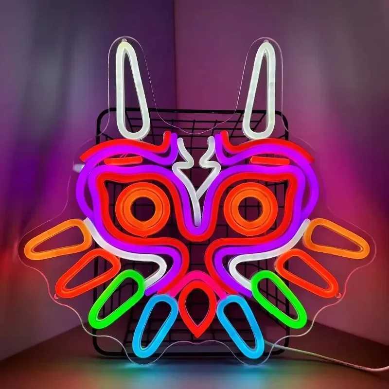 GGK Majoras Mask LED Sign LoZ Neon Lights Used for Room Wall Decoration Player Gifts Zelda Mask Game Room Decoration LED Neon Lights Used for Zelda Fa