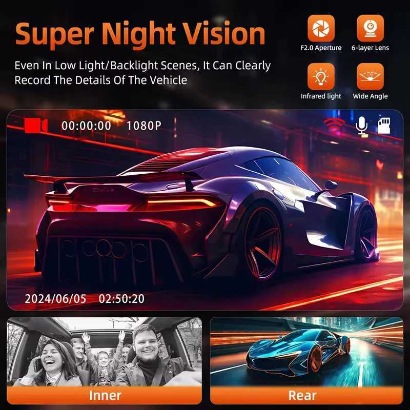 Car dvr 3 Channel Dash Cam for Cars 1080P Car Camera WIFI Video Recorder Front inside Rear View Camera Car dvr Black Box Car Assecories R250529 UX2E