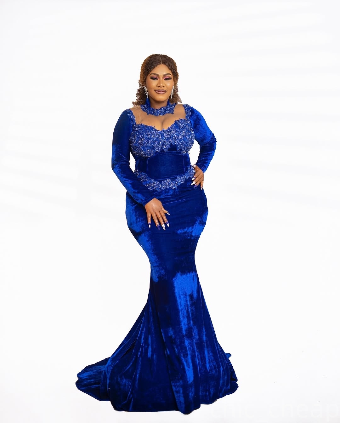 Royal Blue Mermaid Prom Dresses 2025 Lace Full Sleeves Velvet Evening Formal Party Second Birthday Engagement Gowns Plus Size Dress For Special Occasi
