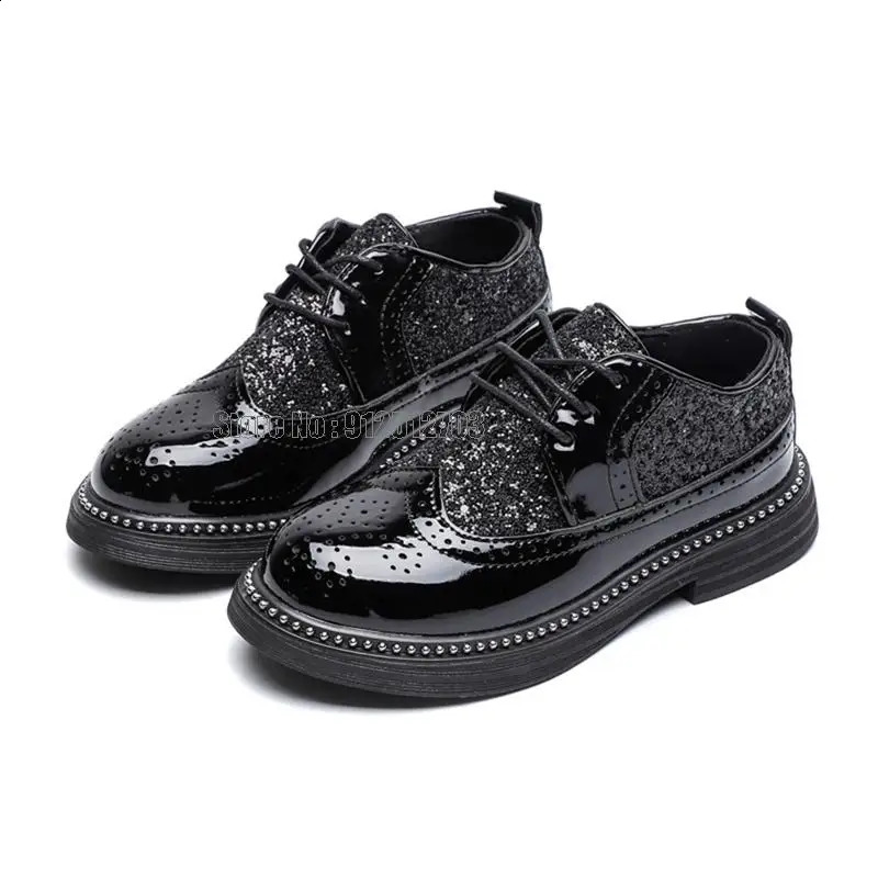 Boys Dress Spring Childrens School Leather British Style Shining Childrens Performance Wedding Shoes 241210