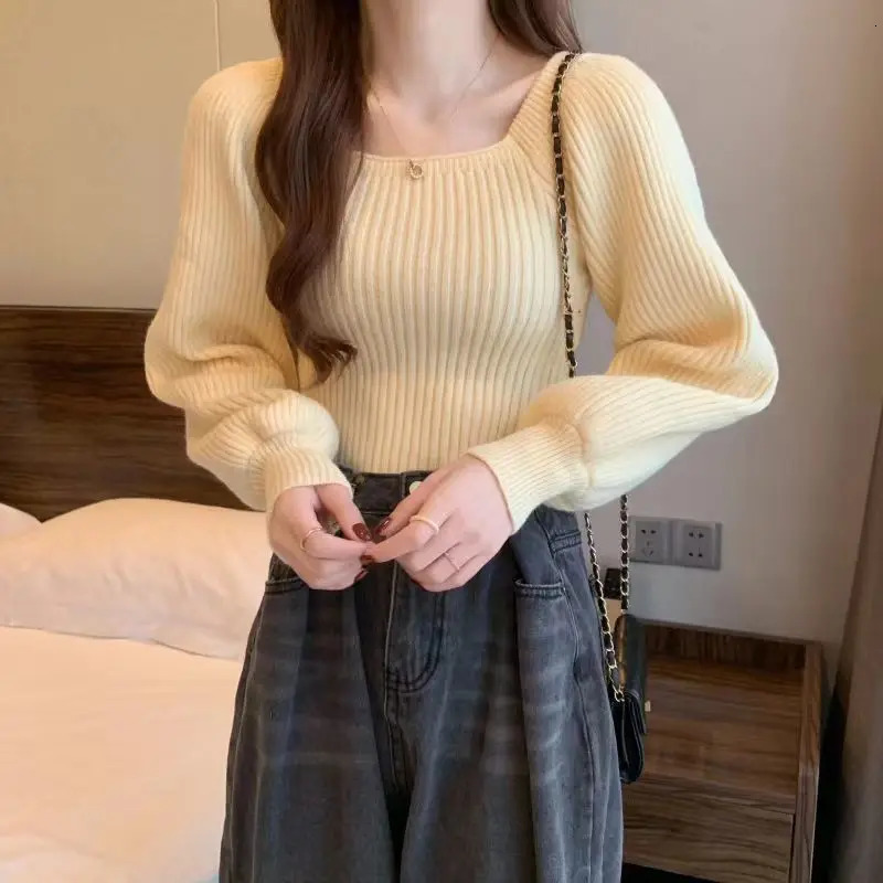 Autumn Winter Loose Women Sweaters Casual Soft Long Puff Sleeve Pullovers Jumpers Knitwear Basic Sweater For Tops y241203