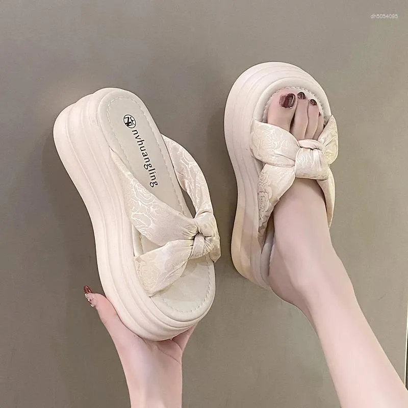 Slippers Women Summer Slides Shoes Heeled Mules Shale Female Beach Pantofle Platform Designer Flat High Sabot 2024 PU Fas