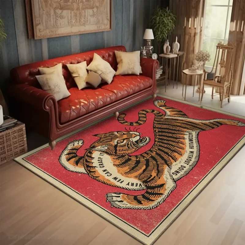Carpet for Living Room Rugs Extra Large Bedroom Bedside Lounge Floor Mat Home Decoration Vintage Tiger Rug XJ241211