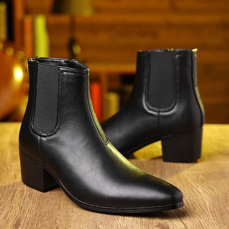 British style leather shoes Chelsea boots mens height increasing boots high-heeled mens shoes fi short boots tide shoesXJ241212
