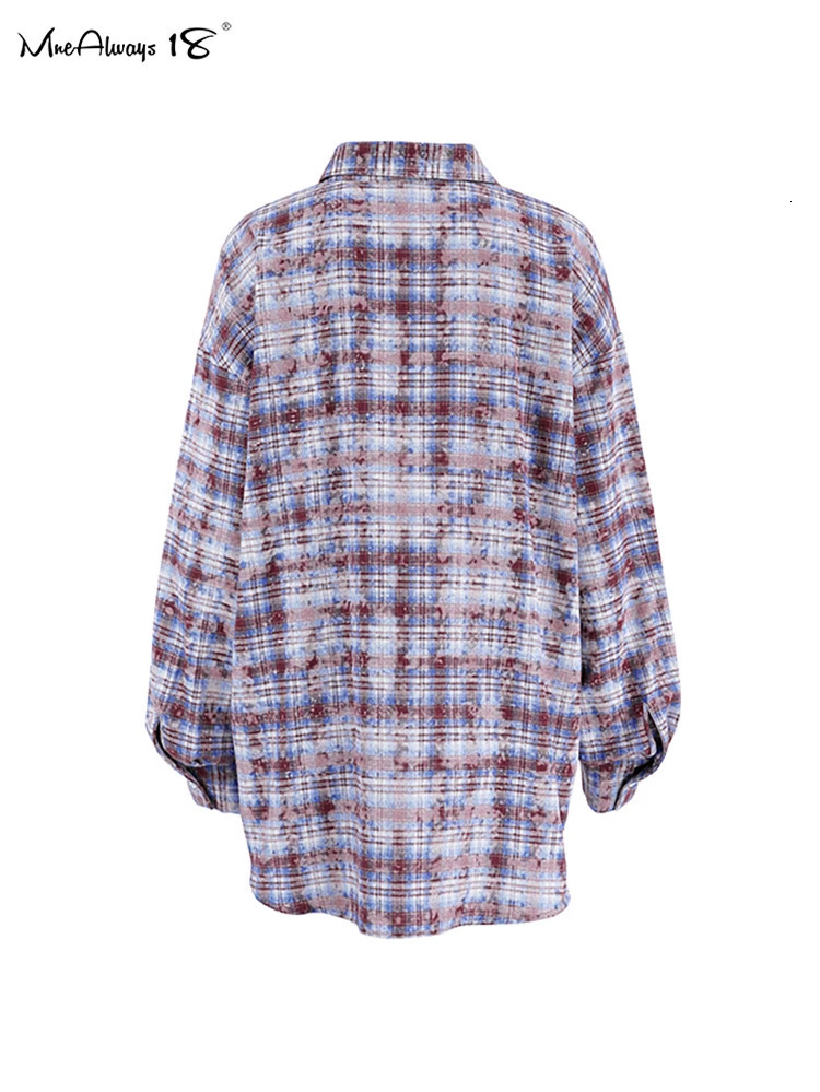 Mnealways18 Fashion Distressed Plain Shirt Womens Spring Purple Office Womens Loose Shirt Cotton Long Sleeve Shirt 241211