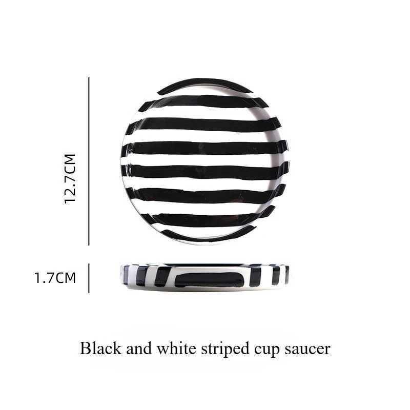 200ml ceramic coffee cup and sauce set hand-painted striped retro water cup black and white style striped afternoon tea GS Y241211