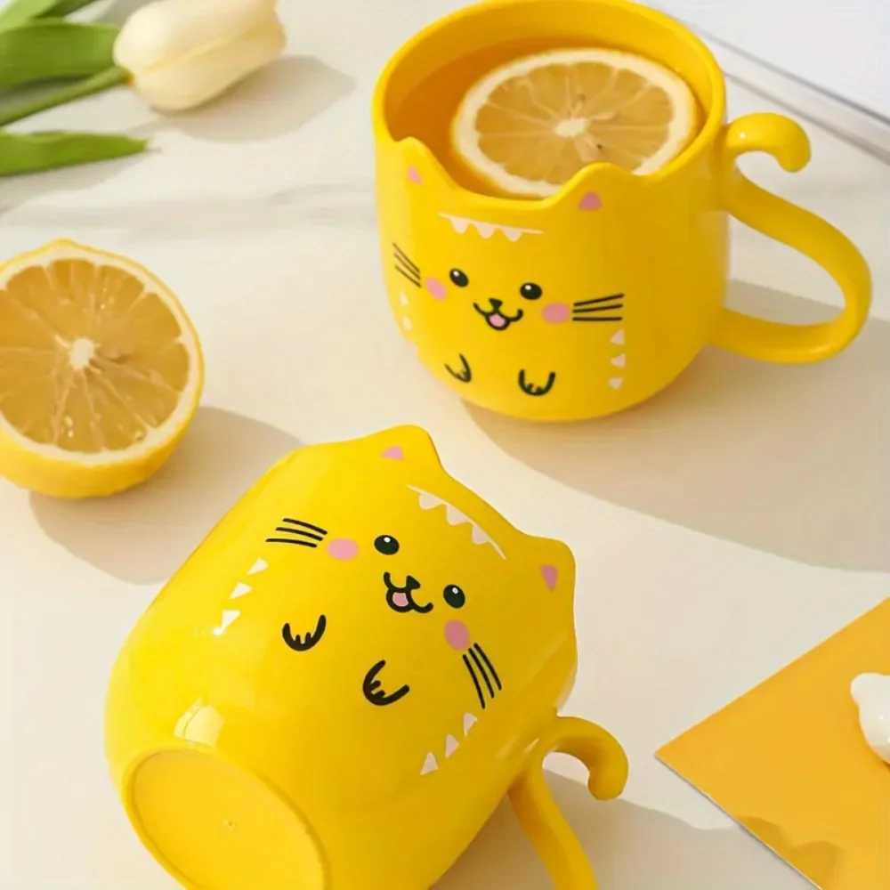 1 cute cartoon cat g childrens creative gift perfect for his travels thick plastic face cup for brushing teeth and rinsing mouth Y241211