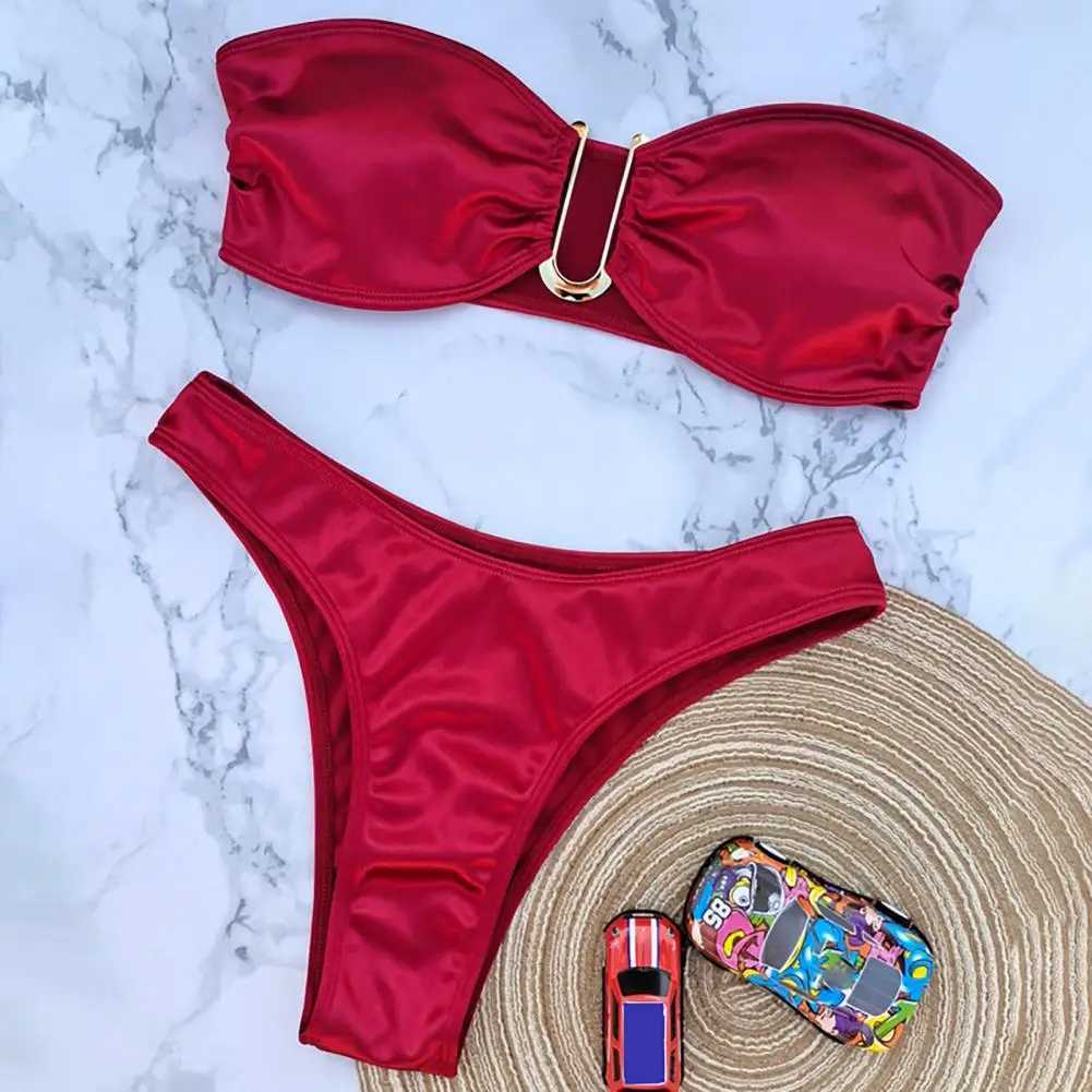 Women Bikini Set Off Shoulder Satin Bikini Set with Quick Dry Padded Wir Swimsuit for Women Hot Spring Bathing Suit LadyXJ241212