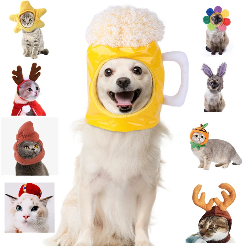 Pet Headdress Halloween Cosplay Hat Multiple Styles Cat Teddy Holiday Dress Up Sun Trick Fortune Headdress Wig Cat Headgear Hat 241212