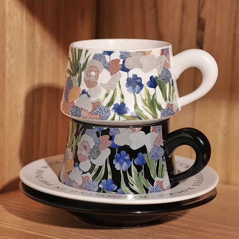 Stylish Rantic Flowers coffee cup set afternoon tea g-lamp luxurious table holder couple cup family table holder Y241211